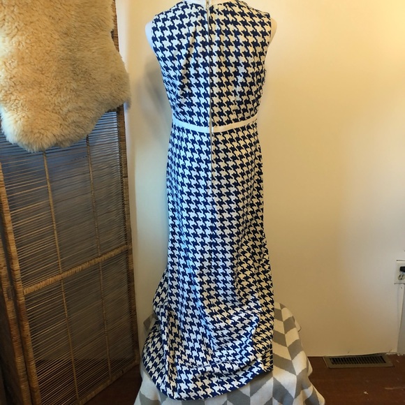 VTG-Blue/White Herringbone Handmade Sleeveless Maxi Dress-Size Medium - Picture 4 of 5